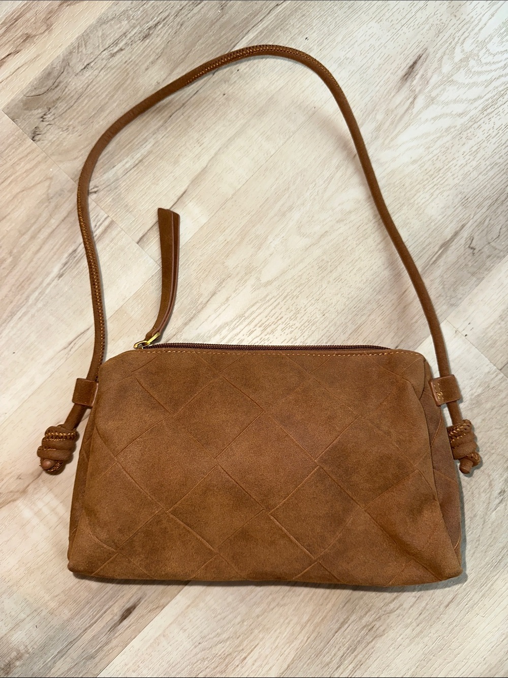 Cider Chestnut Suede handbag with cute knotted detail